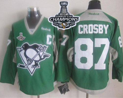 Penguins #87 Sidney Crosby Green Practice Stanley Cup Finals Champions Stitched NHL Jersey